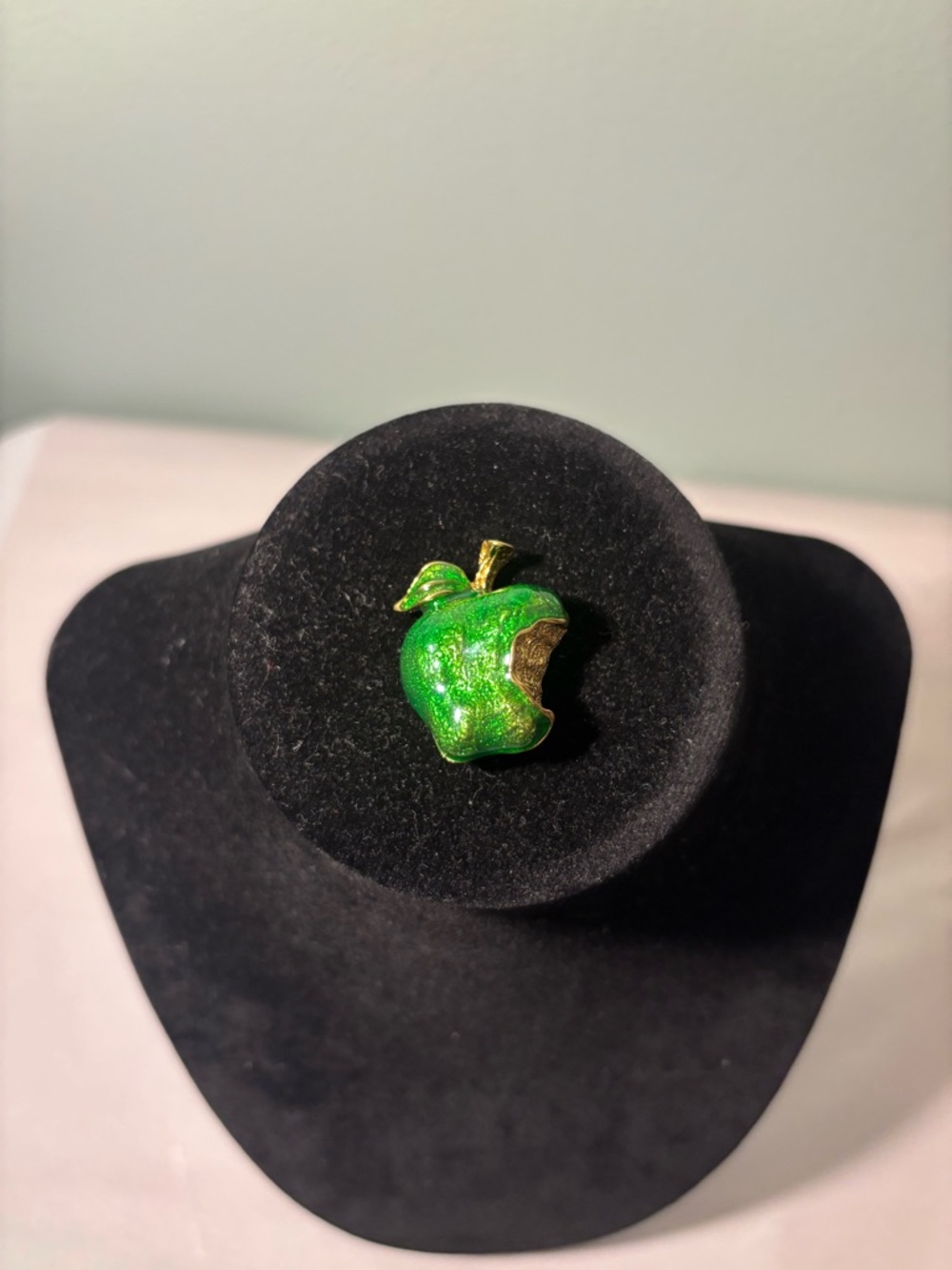 Vintage Green Apple Bite Brooch Pin - Shimmer Enamel